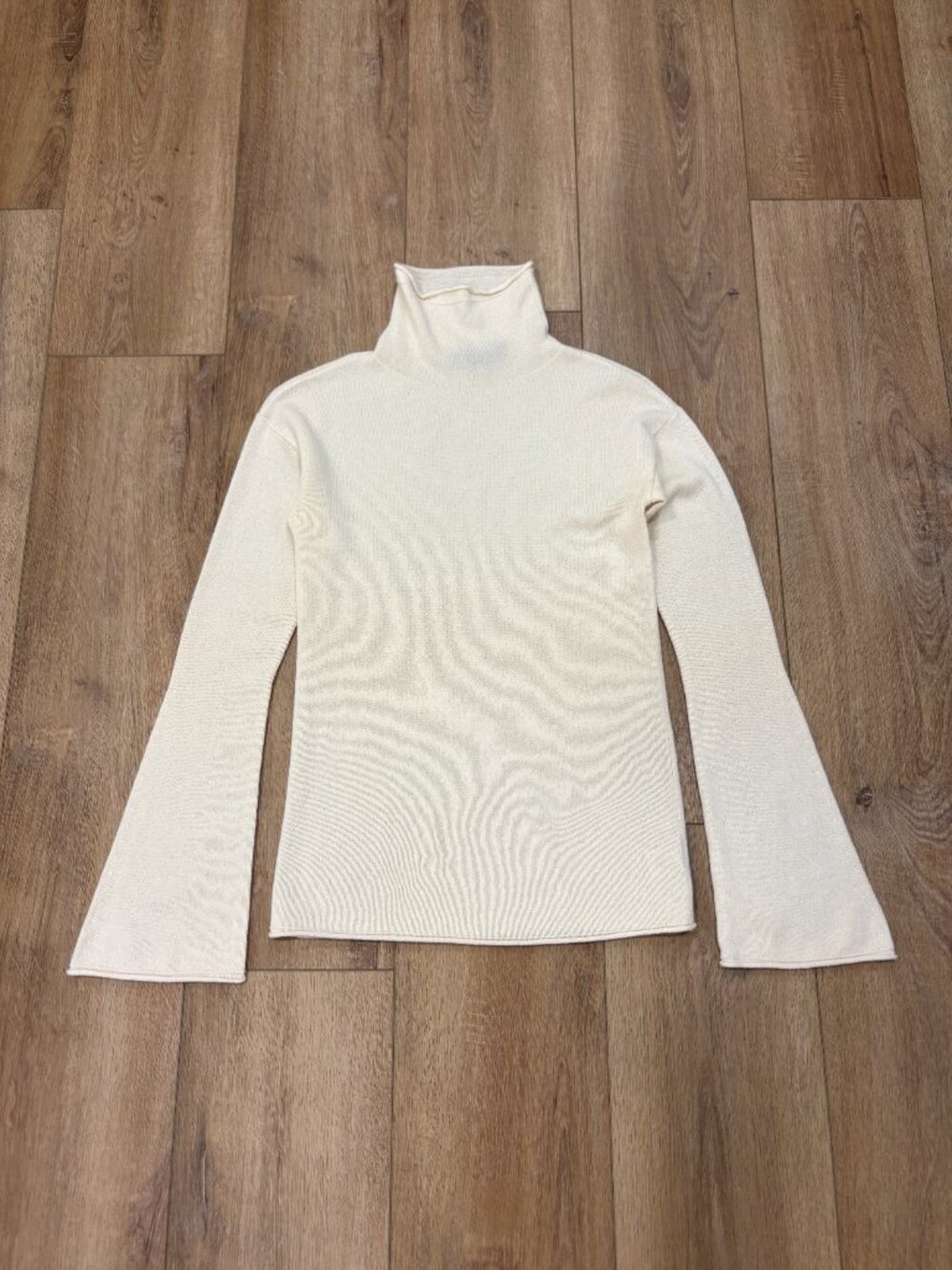 🌟 THEORY 🌟 100% CASHMERE BELL SLEEVE MOCK NECK SWEATER IVORY SZ XS